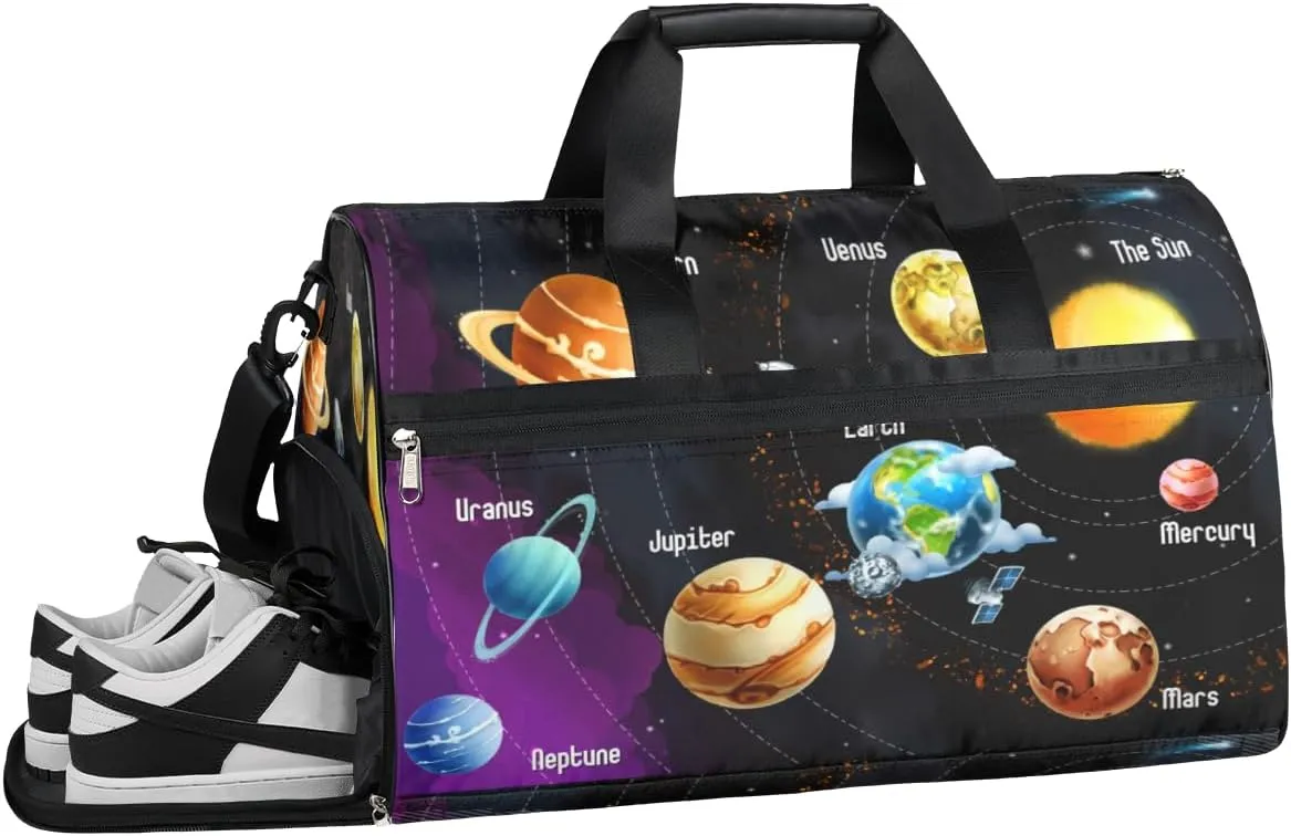 Planets Sports Gym Bag with Wet Pocket & Shoes Compartment Waterproof Workout Duffel Bag for Women and Men Weekender Overnight Duffle Bag Travel Carry-on Tote