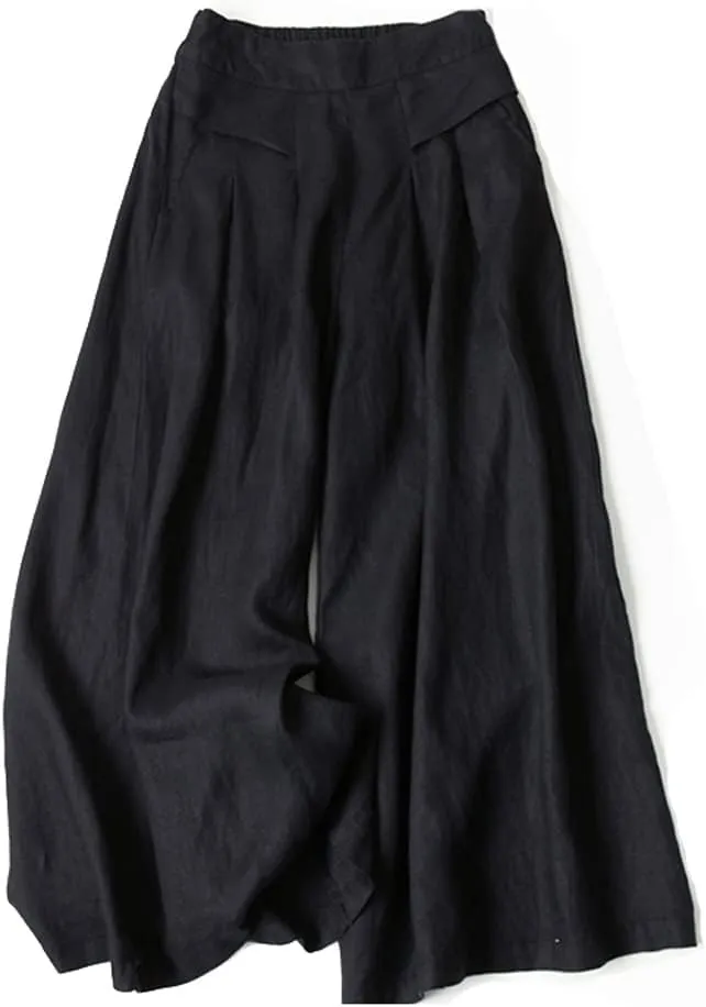 Plustrong Womens Culottes Linen Pants Casual Cropped Wide Leg Pants Palazzo Pants Capris