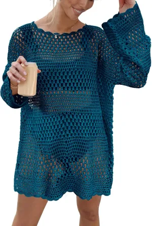 Prinbara Crochet Cover Up for Women Swimsuit Summer Bathing Suit 2025 Swim Hollow Out Bikini Swimwear Mesh Knit Beach Dress