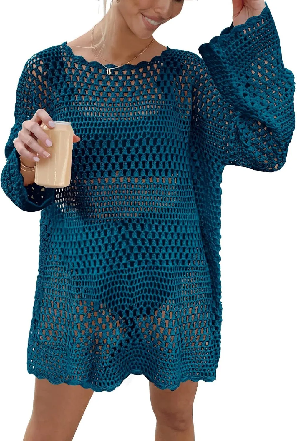 Prinbara Crochet Cover Up for Women Swimsuit Summer Bathing Suit 2025 Swim Hollow Out Bikini Swimwear Mesh Knit Beach Dress