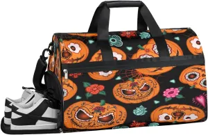 Pumpkin Flowers Sports Gym Bag with Wet Pocket & Shoes Compartment Waterproof Workout Duffel Bag for Women and Men Weekender Overnight Duffle Bag Travel Carry-on Tote