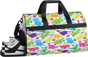 Rainbow Dinosaur Style Sports Gym Bag with Wet Pocket & Shoes Compartment Waterproof Workout Duffel Bag for Women and Men Weekender Overnight Duffle Bag Travel Carry-on Tote