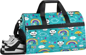 Rainbow Panda Bear Sports Gym Bag with Wet Pocket & Shoes Compartment Waterproof Workout Duffel Bag for Women and Men Weekender Overnight Duffle Bag Travel Carry-on Tote