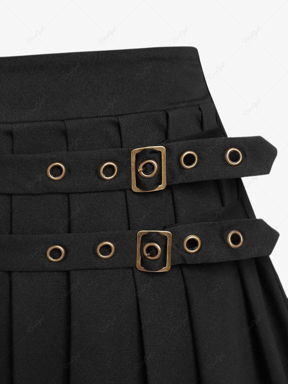 ROSE GAL Rosegal Plus Size Women High Waisted A Line Pleated Mini Skirt with Buckle Grommets Straps