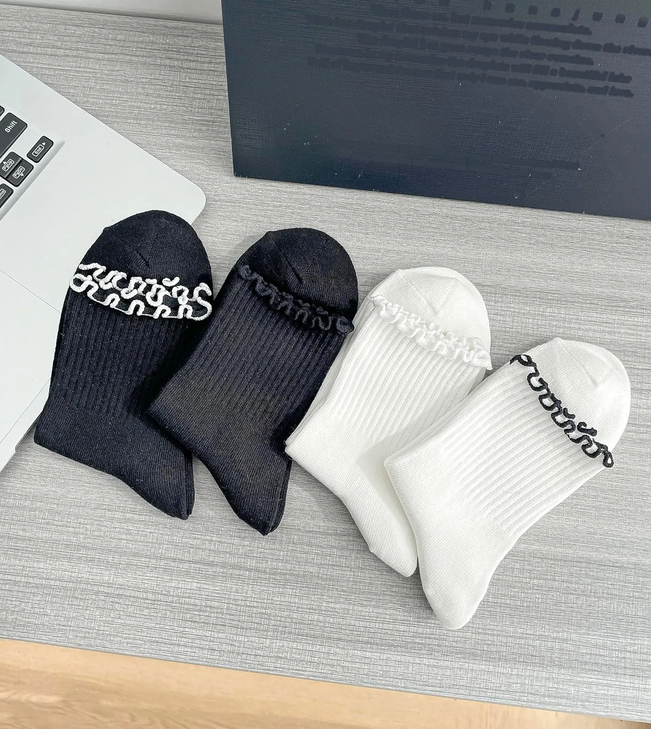 Ruffle Socks for Women, Ankle Frilly Crew Sock Soft Cotton Calf 6 Pack
