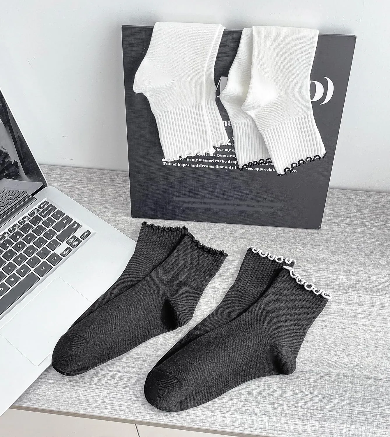 Ruffle Socks for Women, Ankle Frilly Crew Sock Soft Cotton Calf 6 Pack