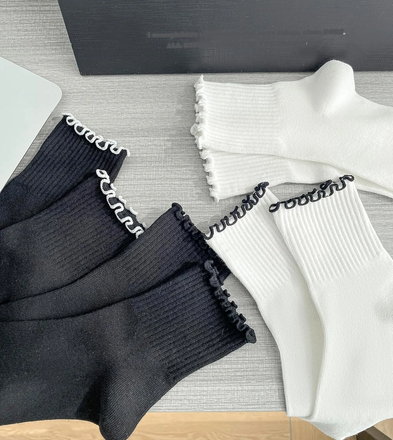 Ruffle Socks for Women, Ankle Frilly Crew Sock Soft Cotton Calf 6 Pack