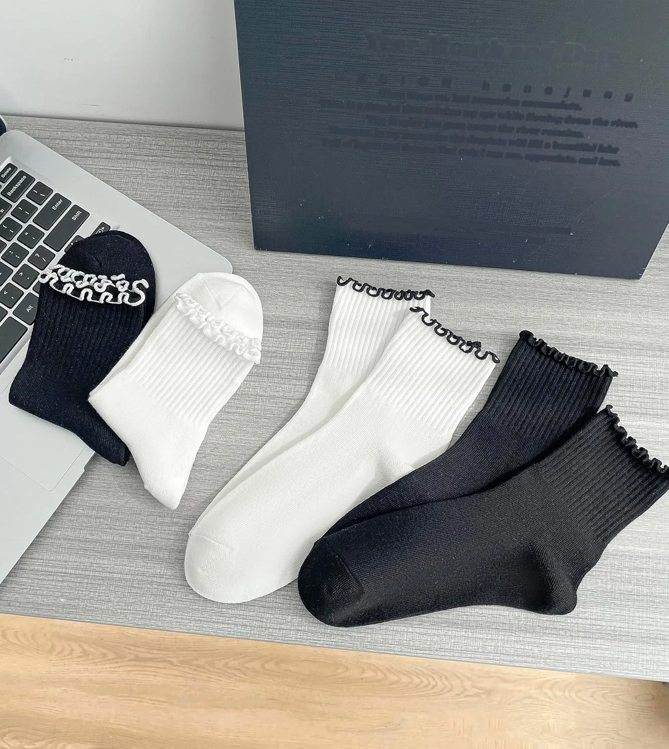 Ruffle Socks for Women, Ankle Frilly Crew Sock Soft Cotton Calf 6 Pack