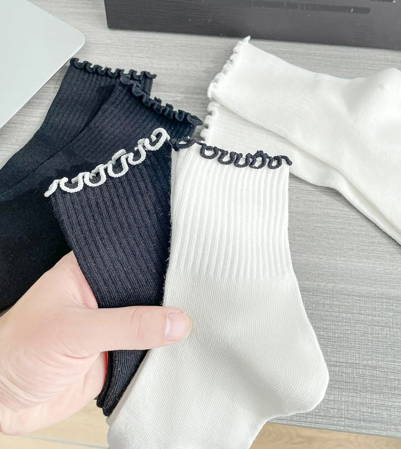 Ruffle Socks for Women, Ankle Frilly Crew Sock Soft Cotton Calf 6 Pack