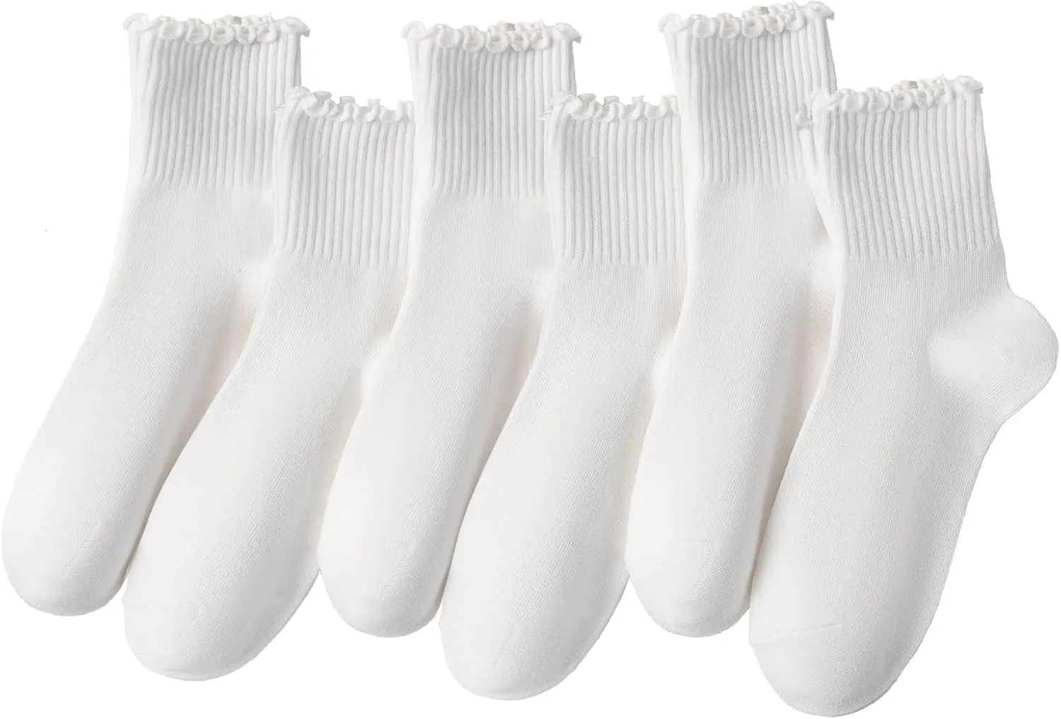 Ruffle Socks for Women, Ankle Frilly Crew Sock Soft Cotton Calf 6 Pack