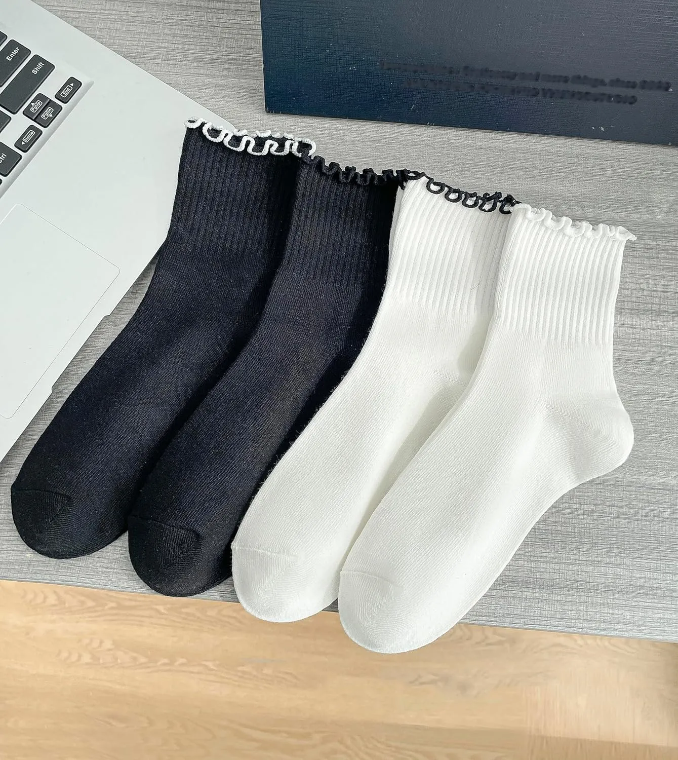 Ruffle Socks for Women, Ankle Frilly Crew Sock Soft Cotton Calf 6 Pack