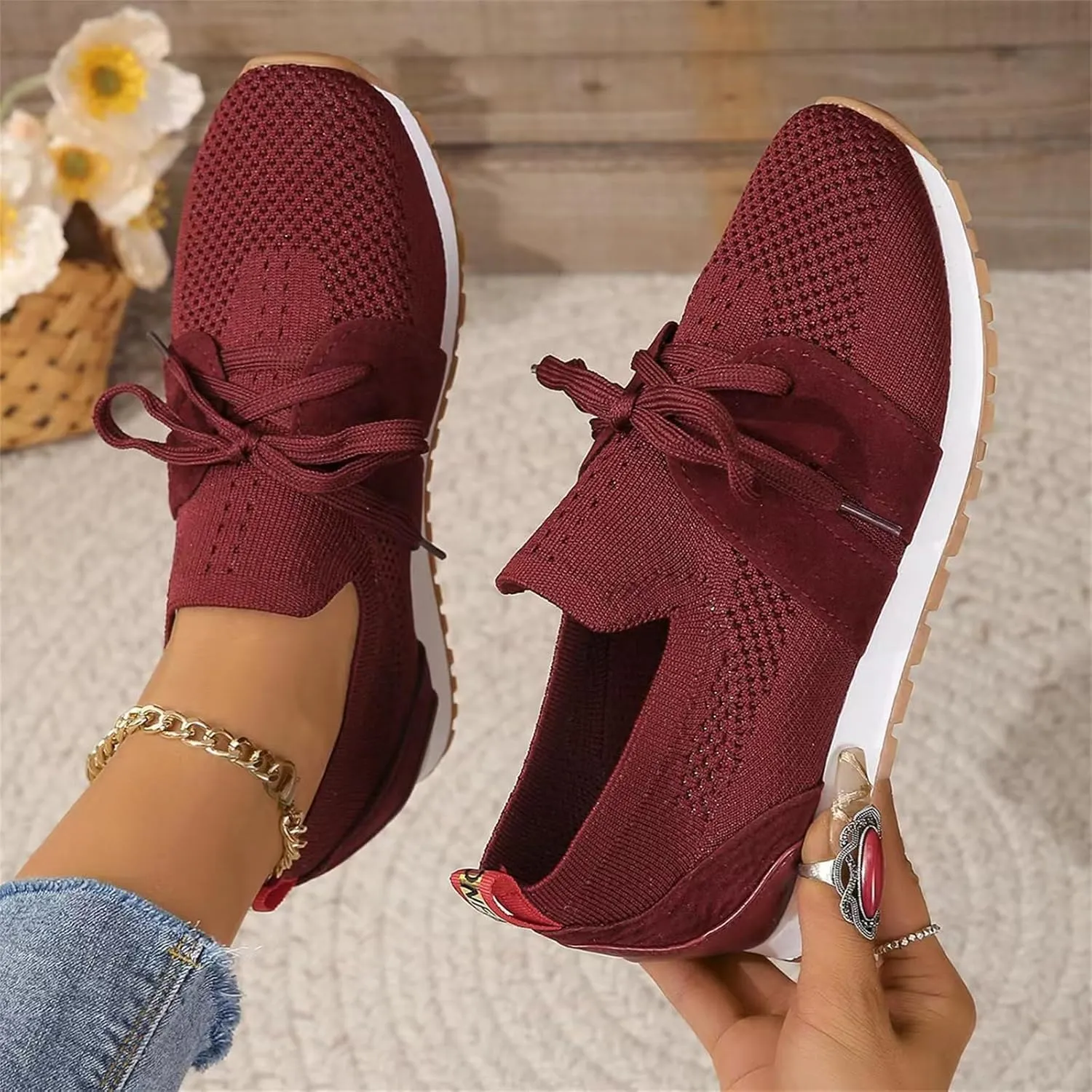 Running Shoes For Women Slip On Walking Shoes Lightweight Gym Workout Mesh Tennis Shoes Breathable Fashion Sneakers