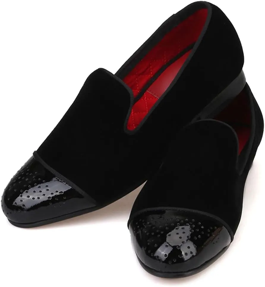 Santimon Black Dress Shoes Men Loafers Slip On Prom Wedding Velvet Slippers Fashion Tuxedo Casual Business Luxury Leather Shoes Smoking Party Disco Moccasins for Men