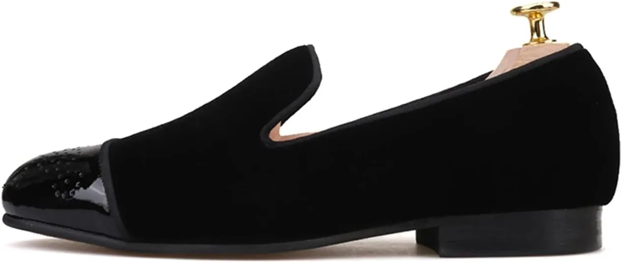 Santimon Black Dress Shoes Men Loafers Slip On Prom Wedding Velvet Slippers Fashion Tuxedo Casual Business Luxury Leather Shoes Smoking Party Disco Moccasins for Men
