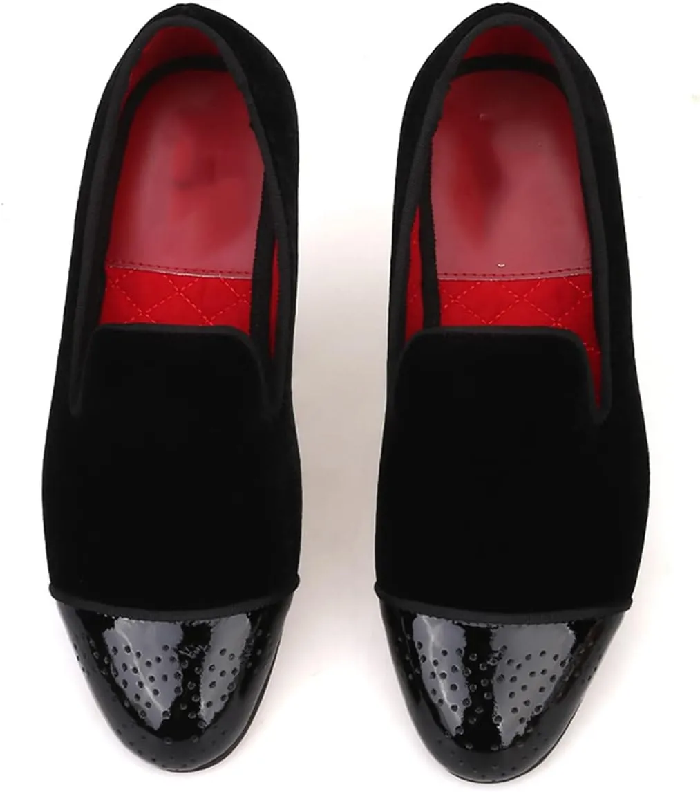 Santimon Black Dress Shoes Men Loafers Slip On Prom Wedding Velvet Slippers Fashion Tuxedo Casual Business Luxury Leather Shoes Smoking Party Disco Moccasins for Men