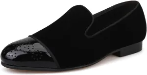 Santimon Black Dress Shoes Men Loafers Slip On Prom Wedding Velvet Slippers Fashion Tuxedo Casual Business Luxury Leather Shoes Smoking Party Disco Moccasins for Men