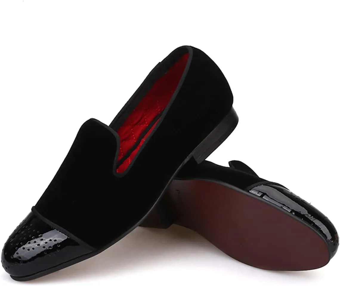Santimon Black Dress Shoes Men Loafers Slip On Prom Wedding Velvet Slippers Fashion Tuxedo Casual Business Luxury Leather Shoes Smoking Party Disco Moccasins for Men