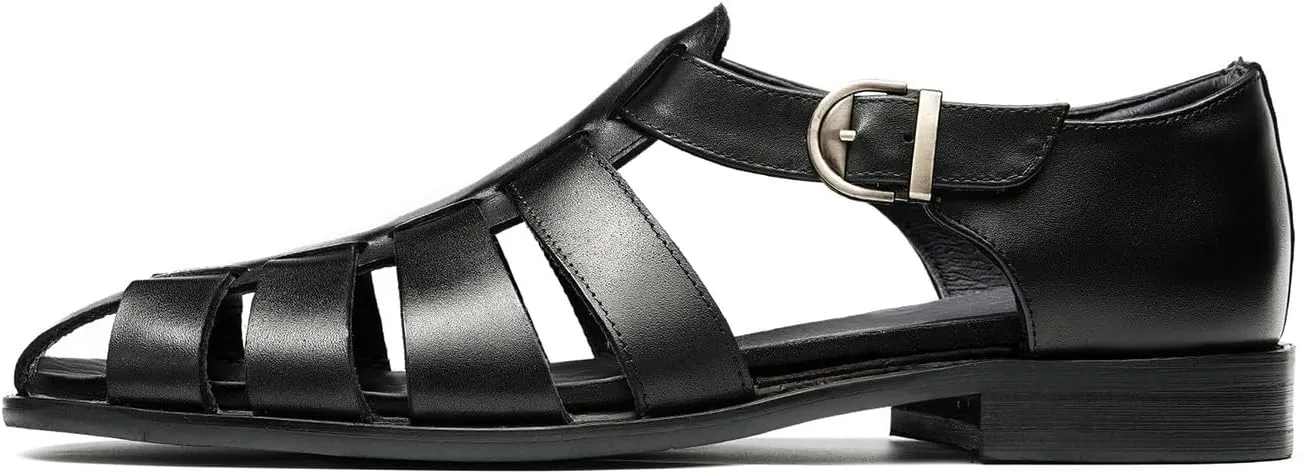 Santimon Mens Genuine Leather Sandals | Braided Cowhide Closed-Toe Dress Shoes | Retro Casual & Business Clogs for Men