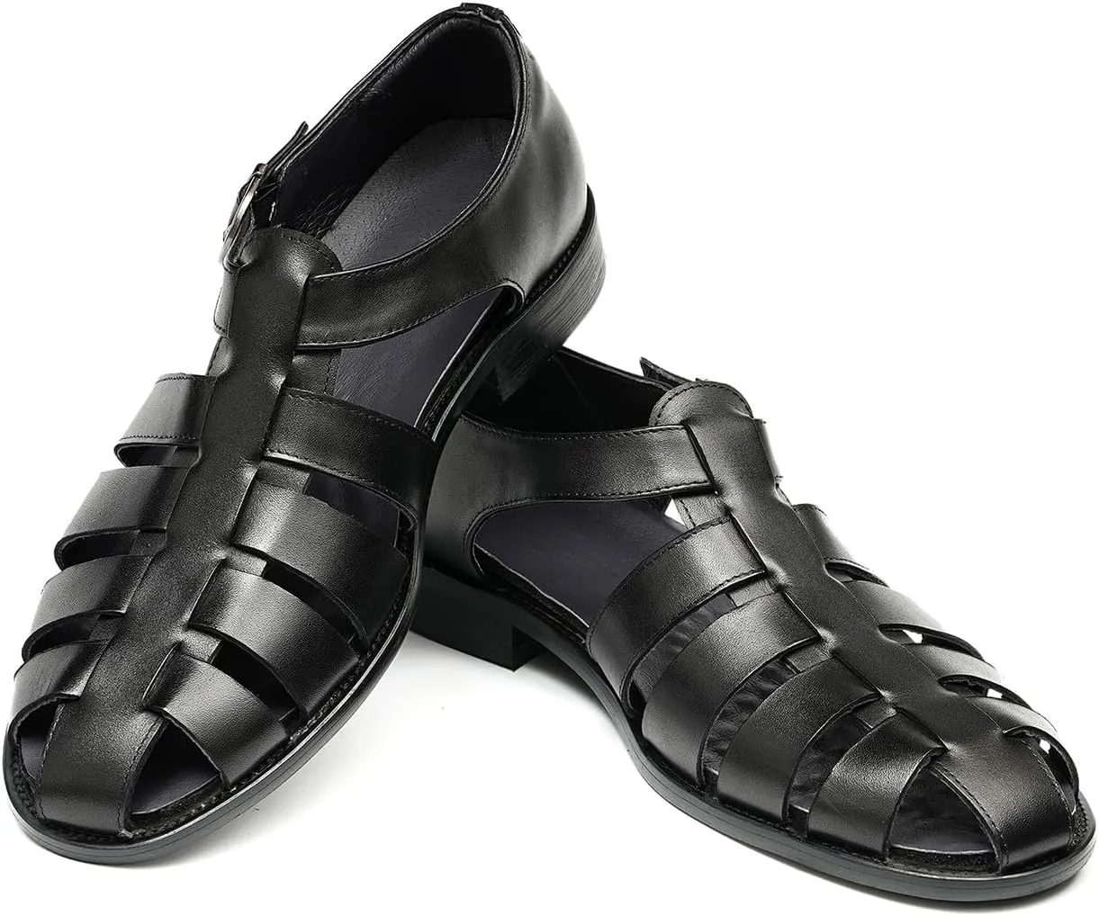 Santimon Mens Genuine Leather Sandals | Braided Cowhide Closed-Toe Dress Shoes | Retro Casual & Business Clogs for Men