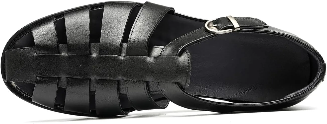 Santimon Mens Genuine Leather Sandals | Braided Cowhide Closed-Toe Dress Shoes | Retro Casual & Business Clogs for Men