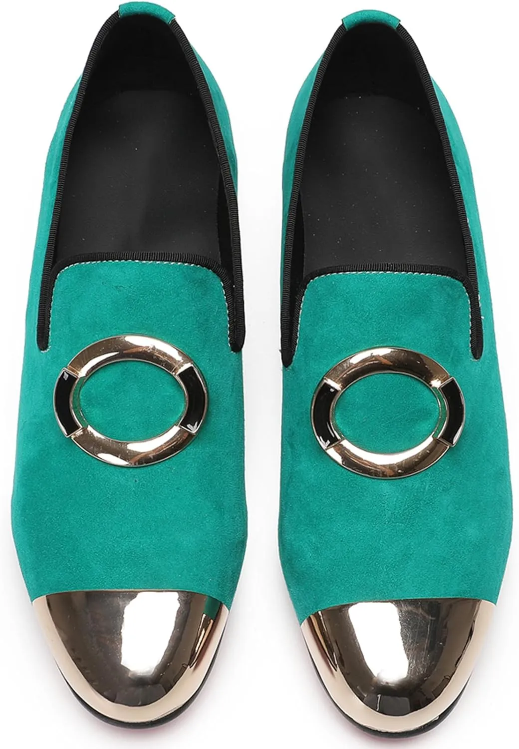 Santimon Mens Loafers Slip On Casual Wedding Dress Suede Penny Loafers Metal Cap Toe Green Dress Prom Smoking Shoes Fashion Ballroom Tuxedo Party Disco Tuxedo Western Mocasines for Men