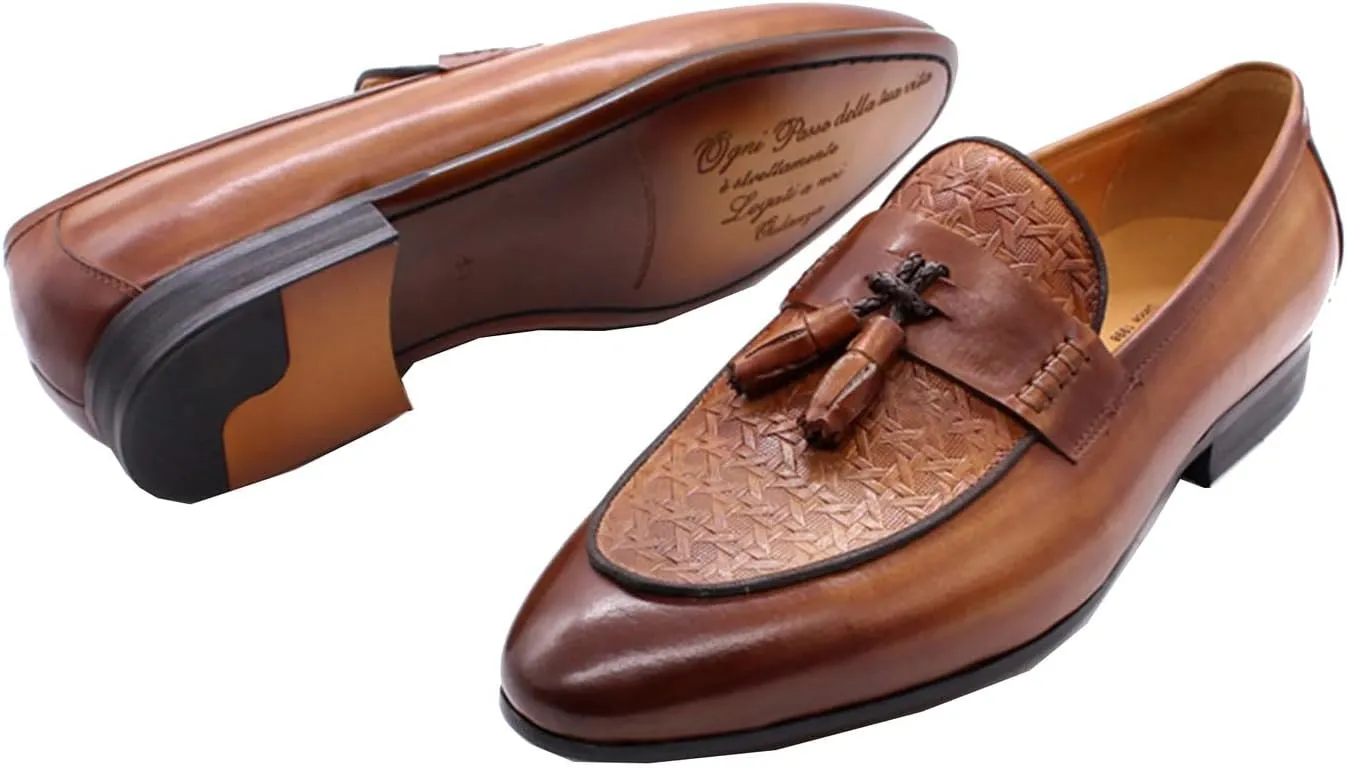 Santimon Men's Loafers Slip On Dress Casual Prom Tassel Shoes Mens Fashion Wedding Tuexdo Formal Business Suit Genuine Leather Penny Loafer Comfortable Walking Shoes