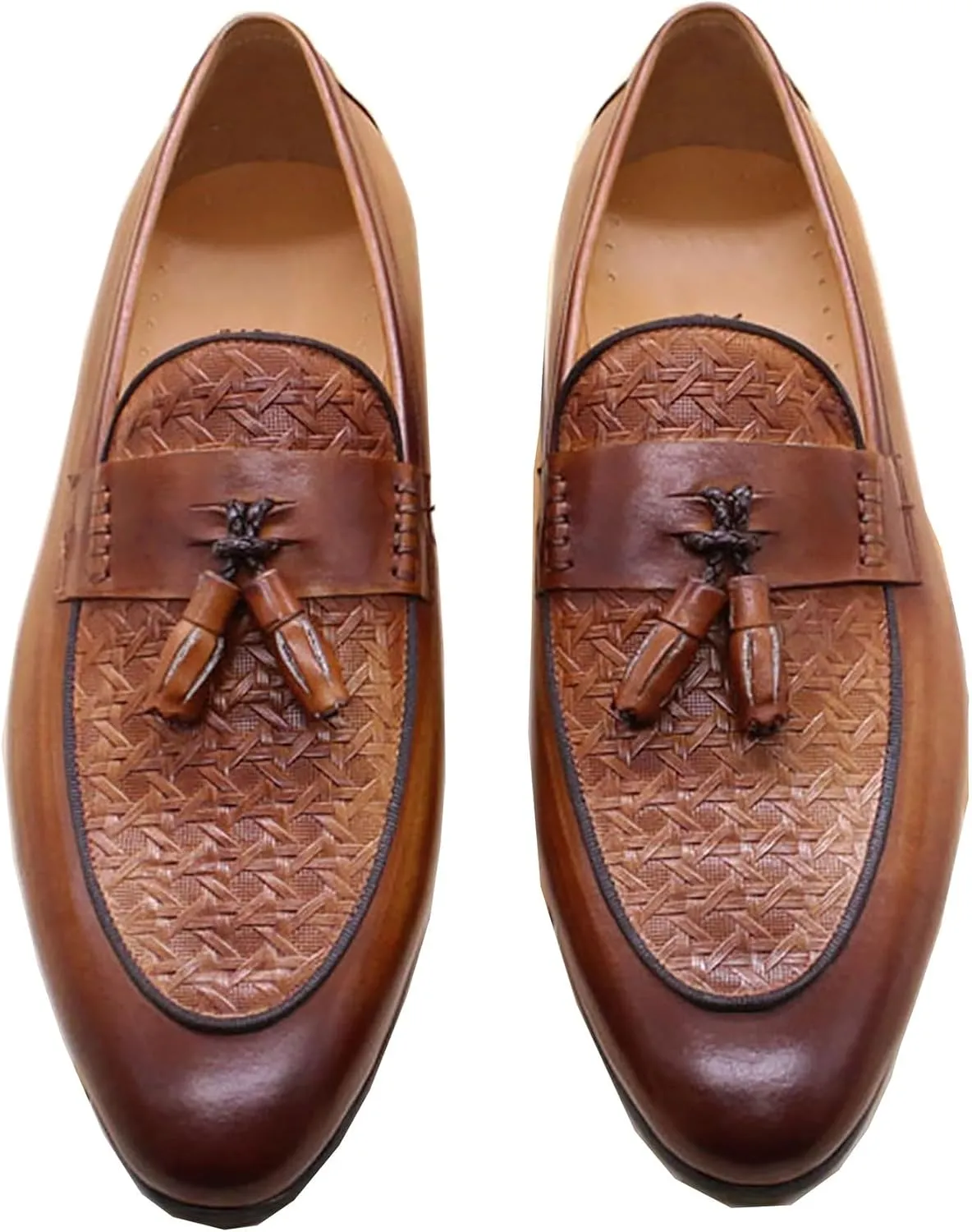 Santimon Men's Loafers Slip On Dress Casual Prom Tassel Shoes Mens Fashion Wedding Tuexdo Formal Business Suit Genuine Leather Penny Loafer Comfortable Walking Shoes