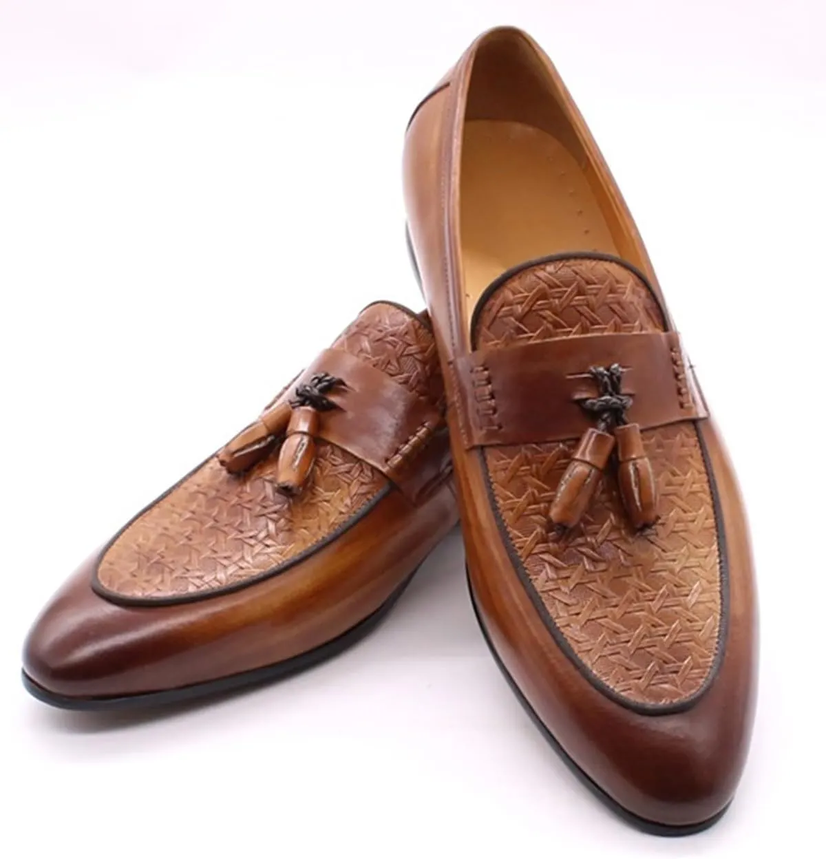 Santimon Men's Loafers Slip On Dress Casual Prom Tassel Shoes Mens Fashion Wedding Tuexdo Formal Business Suit Genuine Leather Penny Loafer Comfortable Walking Shoes