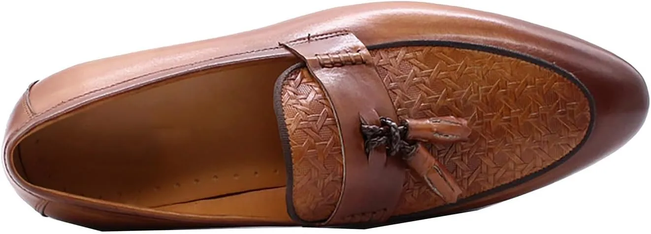 Santimon Men's Loafers Slip On Dress Casual Prom Tassel Shoes Mens Fashion Wedding Tuexdo Formal Business Suit Genuine Leather Penny Loafer Comfortable Walking Shoes