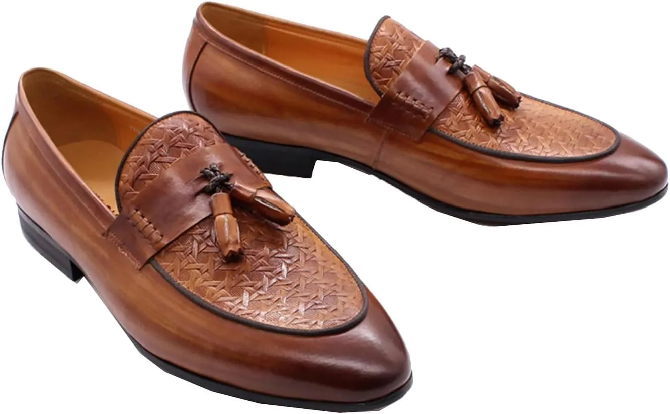 Santimon Men's Loafers Slip On Dress Casual Prom Tassel Shoes Mens Fashion Wedding Tuexdo Formal Business Suit Genuine Leather Penny Loafer Comfortable Walking Shoes