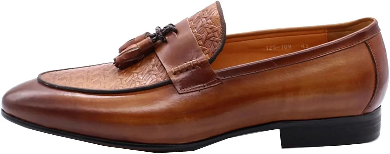 Santimon Men's Loafers Slip On Dress Casual Prom Tassel Shoes Mens Fashion Wedding Tuexdo Formal Business Suit Genuine Leather Penny Loafer Comfortable Walking Shoes