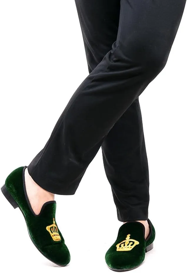 Santimon Mens Loafers Slip On Wedding Dress Casual Suede Velvet Penny Loafers Fashion Tuxedo Business Luxury Embroidered Crown Shoes Prom Smoking Party Disco Moccasins for Men