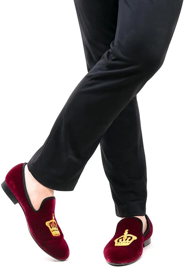 Santimon Mens Loafers Slip On Wedding Dress Casual Suede Velvet Penny Loafers Fashion Tuxedo Business Luxury Embroidered Crown Shoes Prom Smoking Party Disco Moccasins for Men