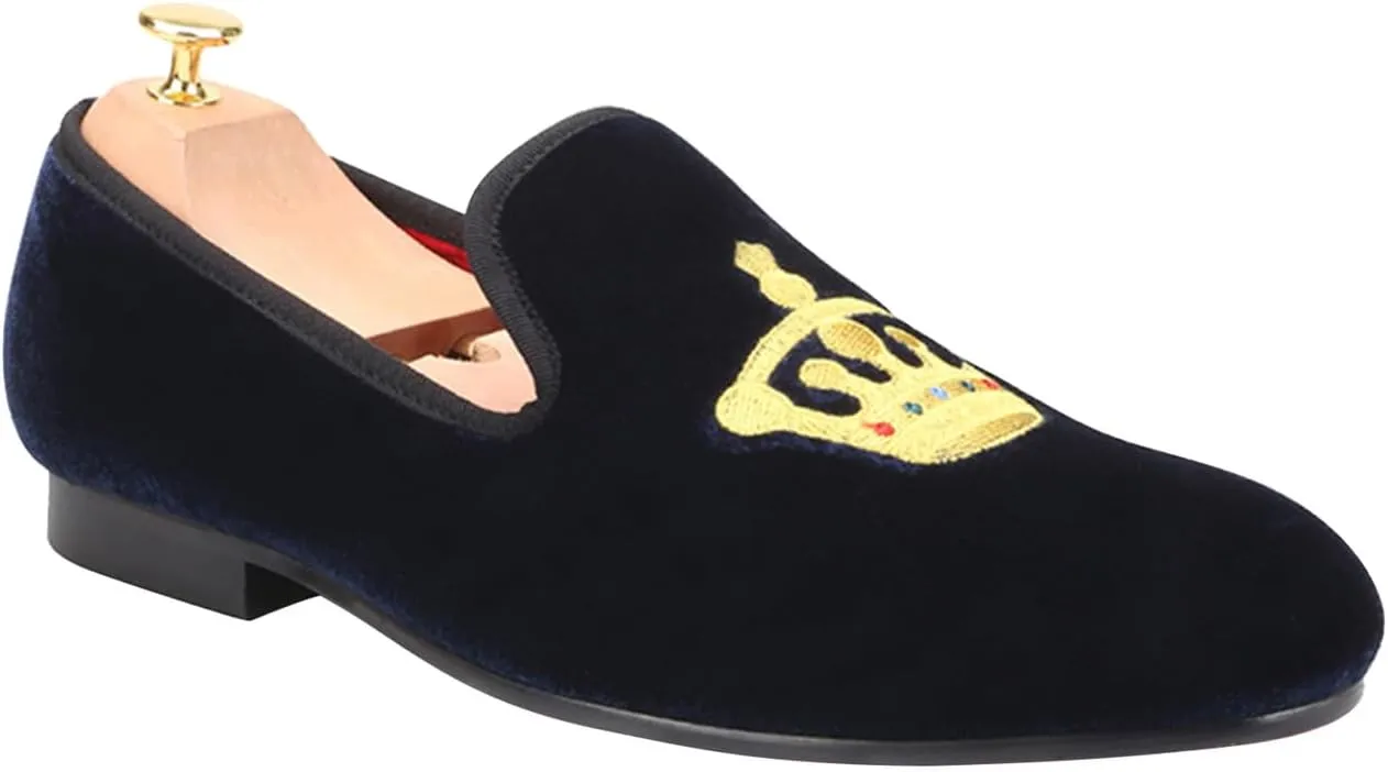 Santimon Mens Loafers Slip On Wedding Dress Casual Suede Velvet Penny Loafers Fashion Tuxedo Business Luxury Embroidered Crown Shoes Prom Smoking Party Disco Moccasins for Men