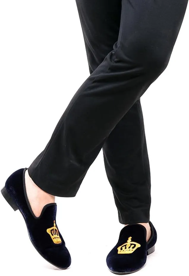 Santimon Mens Loafers Slip On Wedding Dress Casual Suede Velvet Penny Loafers Fashion Tuxedo Business Luxury Embroidered Crown Shoes Prom Smoking Party Disco Moccasins for Men
