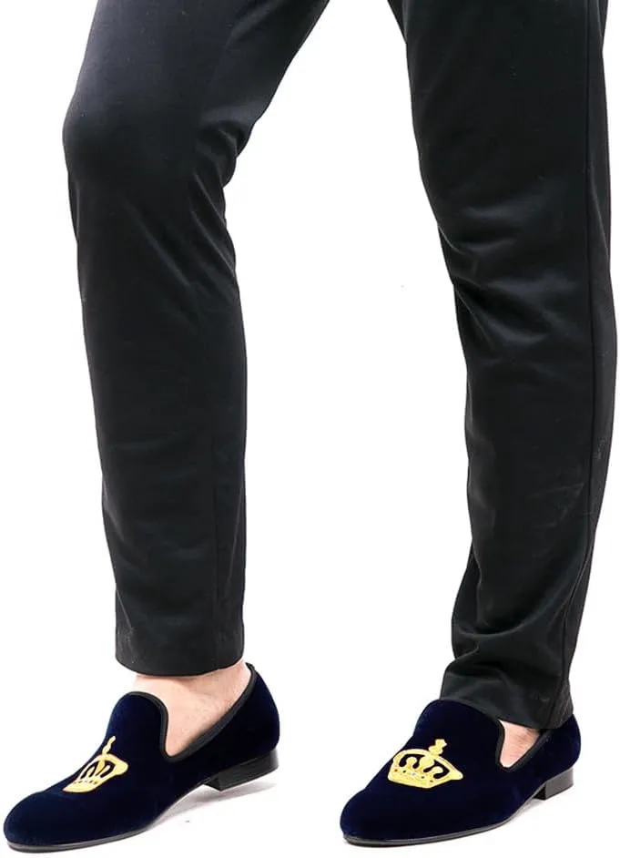 Santimon Mens Loafers Slip On Wedding Dress Casual Suede Velvet Penny Loafers Fashion Tuxedo Business Luxury Embroidered Crown Shoes Prom Smoking Party Disco Moccasins for Men