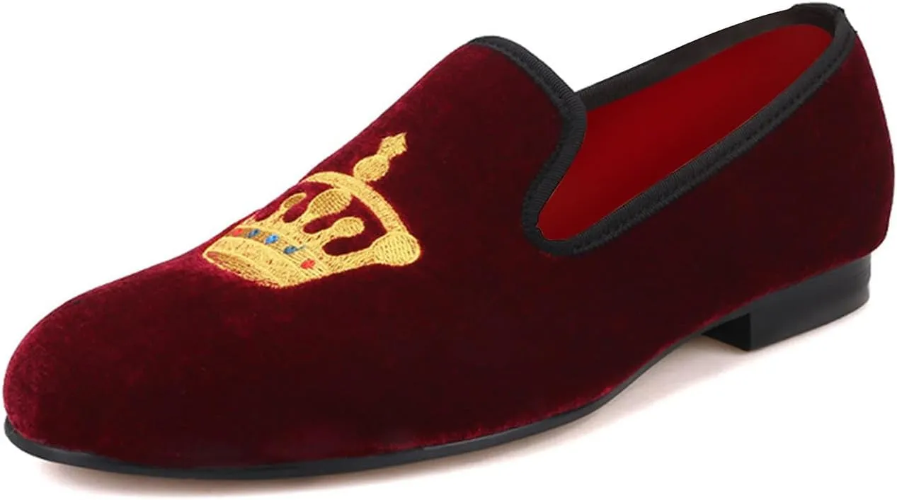 Santimon Mens Loafers Slip On Wedding Dress Casual Suede Velvet Penny Loafers Fashion Tuxedo Business Luxury Embroidered Crown Shoes Prom Smoking Party Disco Moccasins for Men