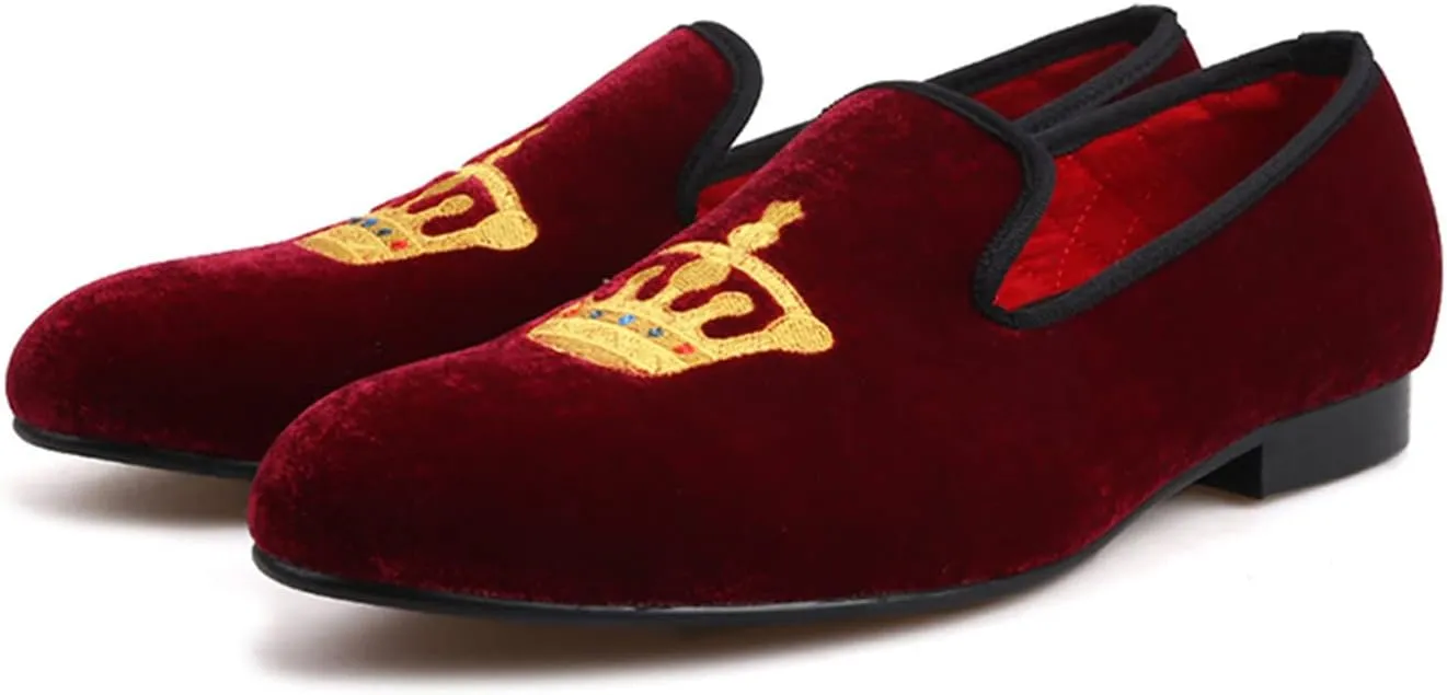 Santimon Mens Loafers Slip On Wedding Dress Casual Suede Velvet Penny Loafers Fashion Tuxedo Business Luxury Embroidered Crown Shoes Prom Smoking Party Disco Moccasins for Men