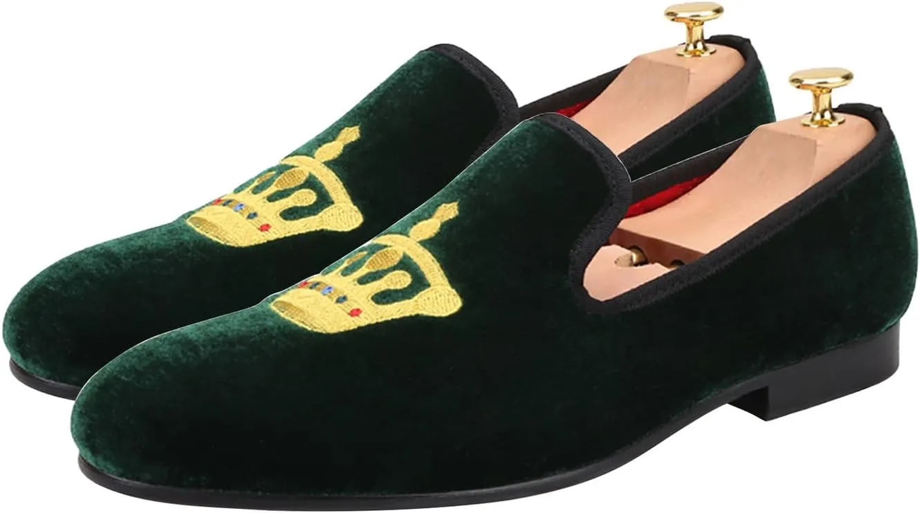 Santimon Mens Loafers Slip On Wedding Dress Casual Suede Velvet Penny Loafers Fashion Tuxedo Business Luxury Embroidered Crown Shoes Prom Smoking Party Disco Moccasins for Men