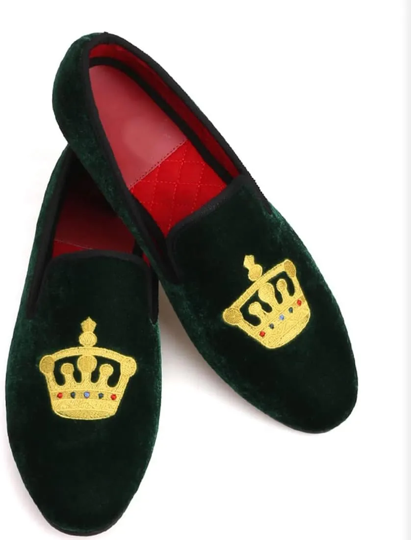 Santimon Mens Loafers Slip On Wedding Dress Casual Suede Velvet Penny Loafers Fashion Tuxedo Business Luxury Embroidered Crown Shoes Prom Smoking Party Disco Moccasins for Men