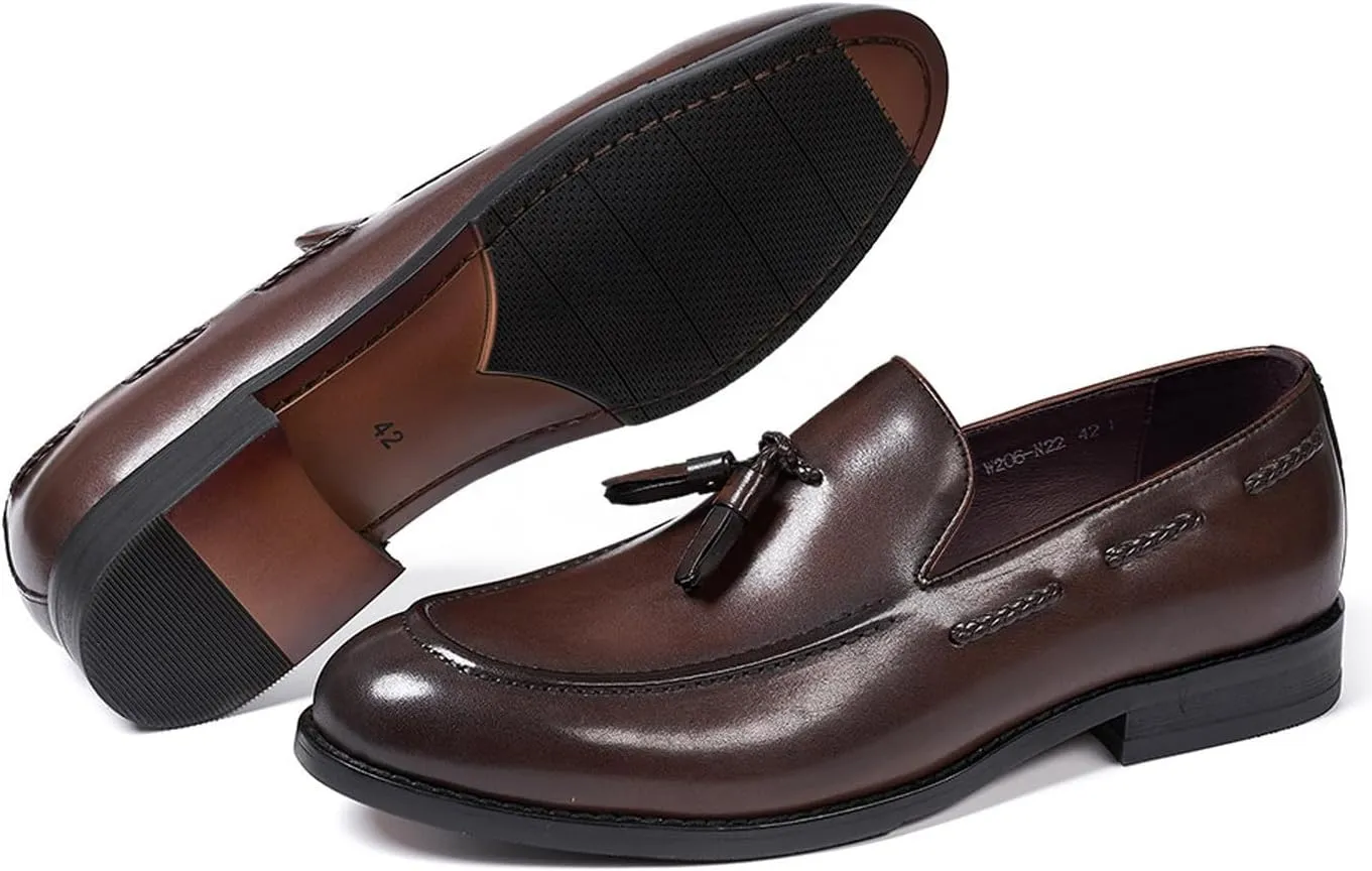 Santimon Mens Slip On Loafers Formal Dress Tassel Loafers Genunie Leather Cap Toe Mocasines Business Casual Prom Wedding Penny Loafer Comfortable Fashion Tuxedo Suit Shoes for Men