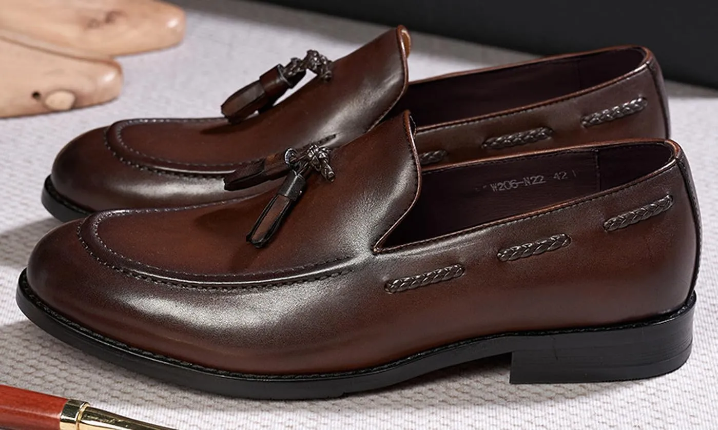 Santimon Mens Slip On Loafers Formal Dress Tassel Loafers Genunie Leather Cap Toe Mocasines Business Casual Prom Wedding Penny Loafer Comfortable Fashion Tuxedo Suit Shoes for Men