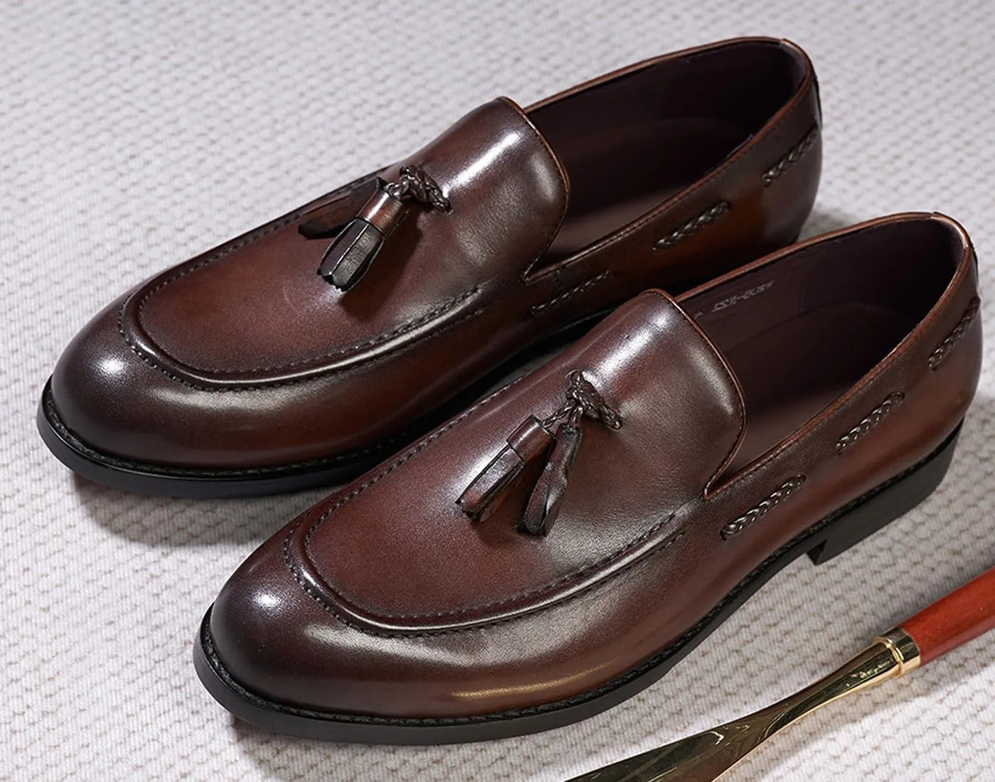 Santimon Mens Slip On Loafers Formal Dress Tassel Loafers Genunie Leather Cap Toe Mocasines Business Casual Prom Wedding Penny Loafer Comfortable Fashion Tuxedo Suit Shoes for Men