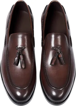 Santimon Mens Slip On Loafers Formal Dress Tassel Loafers Genunie Leather Cap Toe Mocasines Business Casual Prom Wedding Penny Loafer Comfortable Fashion Tuxedo Suit Shoes for Men