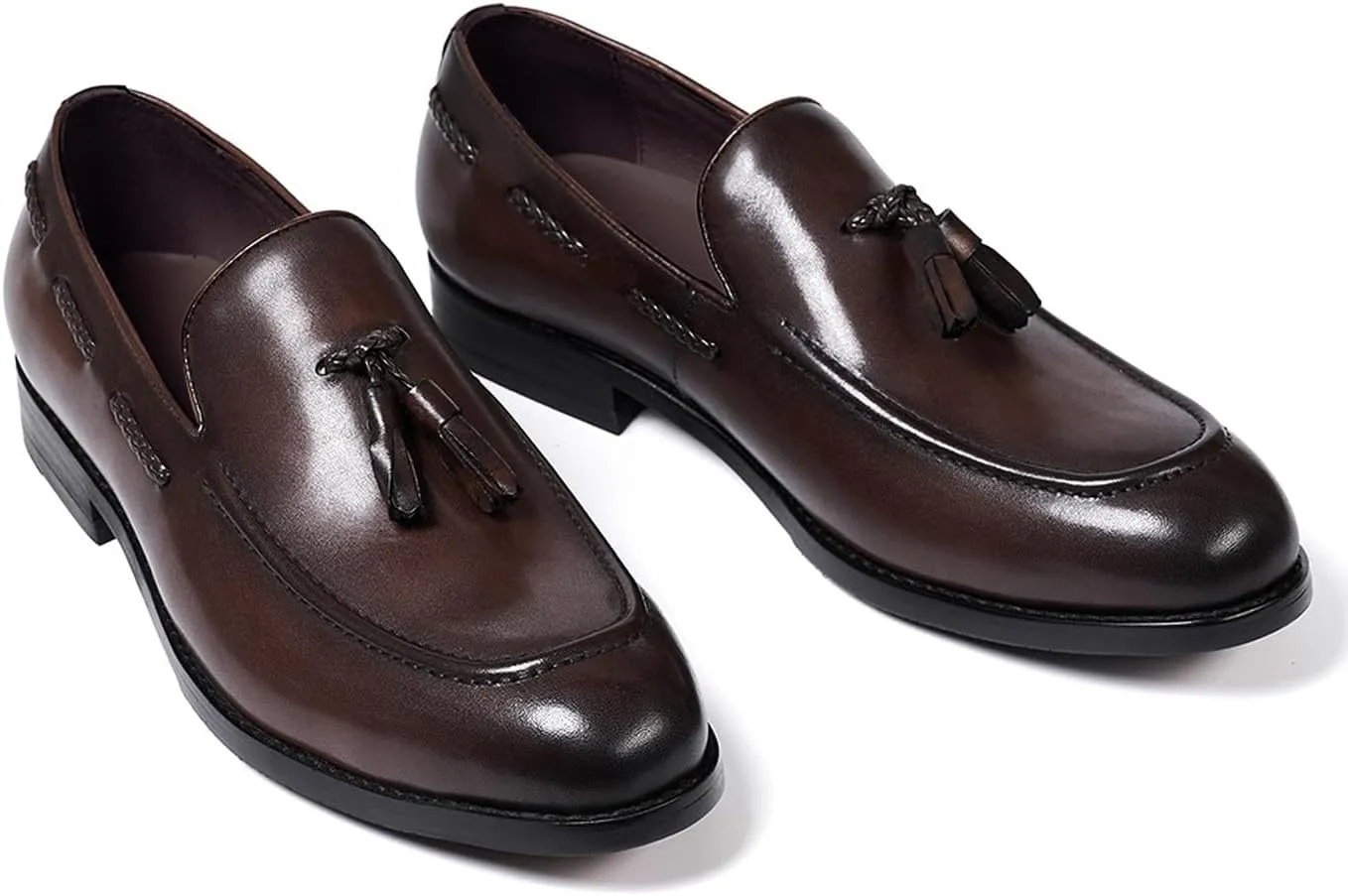 Santimon Mens Slip On Loafers Formal Dress Tassel Loafers Genunie Leather Cap Toe Mocasines Business Casual Prom Wedding Penny Loafer Comfortable Fashion Tuxedo Suit Shoes for Men