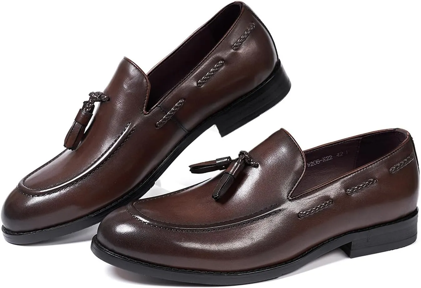 Santimon Mens Slip On Loafers Formal Dress Tassel Loafers Genunie Leather Cap Toe Mocasines Business Casual Prom Wedding Penny Loafer Comfortable Fashion Tuxedo Suit Shoes for Men