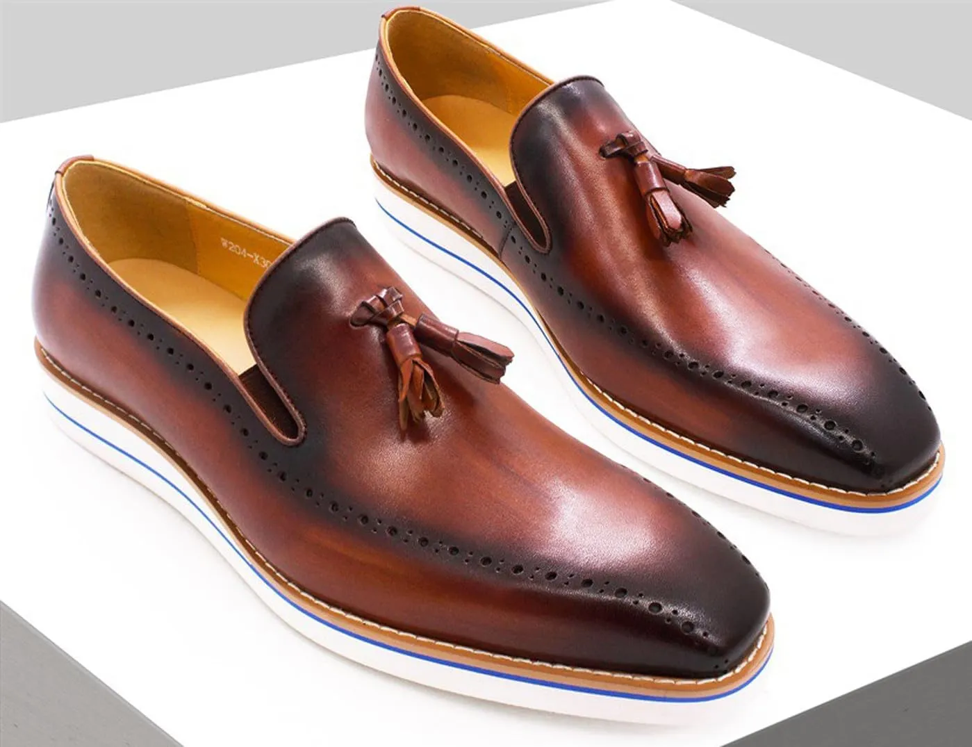 Santimon Mens Slip On Shoe Formal Dress Tassel Loafers Genunie Leather Plain Toe Penny Loafer Prom Wedding Business Casual Suit Shoes Comfortable Fashion Tuxedo Shoes for Men