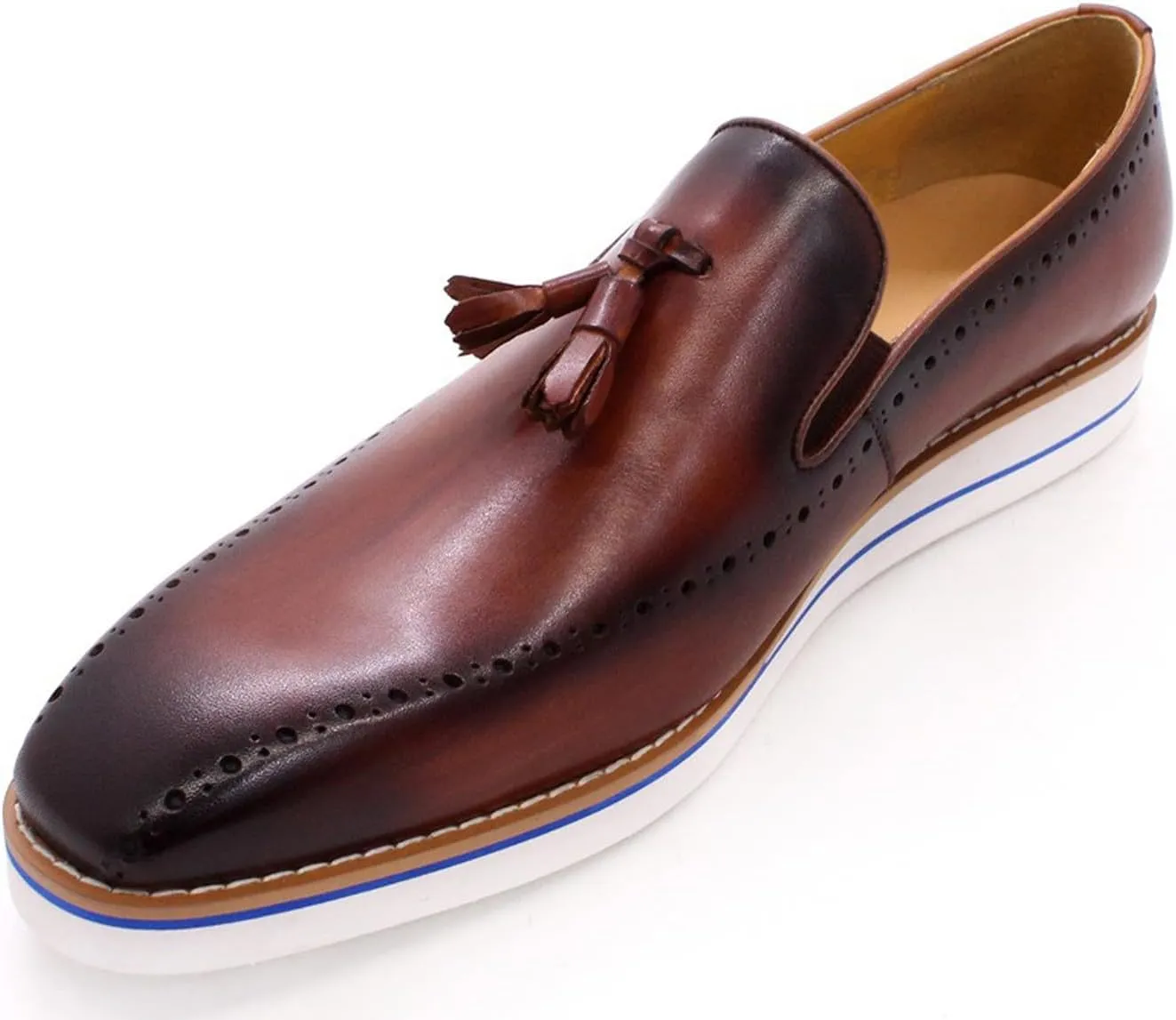 Santimon Mens Slip On Shoe Formal Dress Tassel Loafers Genunie Leather Plain Toe Penny Loafer Prom Wedding Business Casual Suit Shoes Comfortable Fashion Tuxedo Shoes for Men