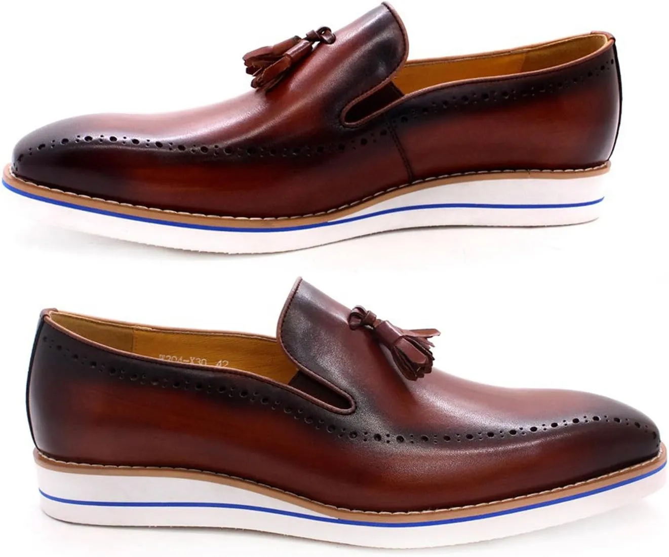 Santimon Mens Slip On Shoe Formal Dress Tassel Loafers Genunie Leather Plain Toe Penny Loafer Prom Wedding Business Casual Suit Shoes Comfortable Fashion Tuxedo Shoes for Men