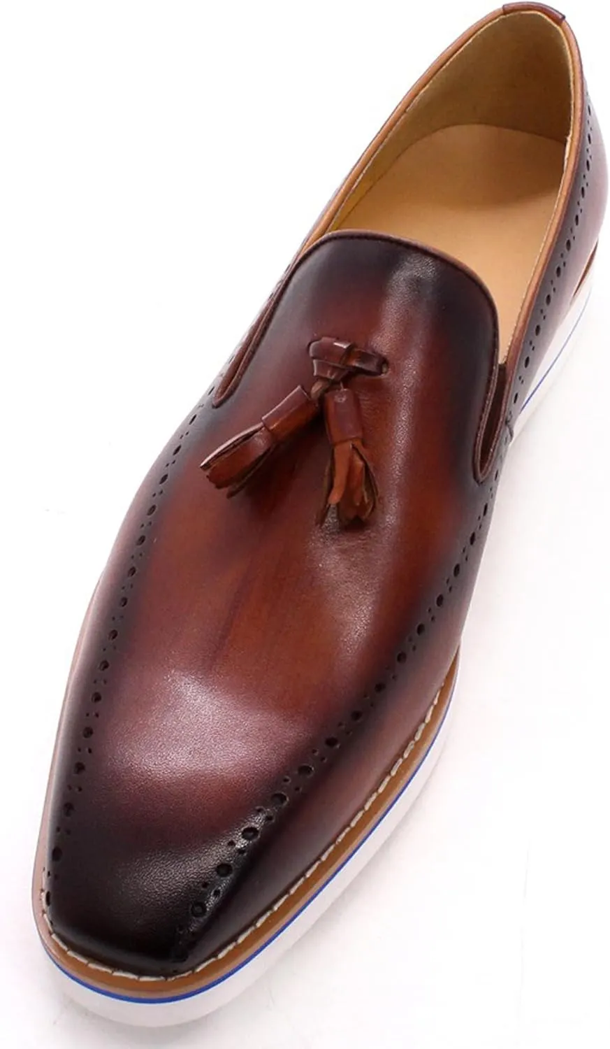 Santimon Mens Slip On Shoe Formal Dress Tassel Loafers Genunie Leather Plain Toe Penny Loafer Prom Wedding Business Casual Suit Shoes Comfortable Fashion Tuxedo Shoes for Men
